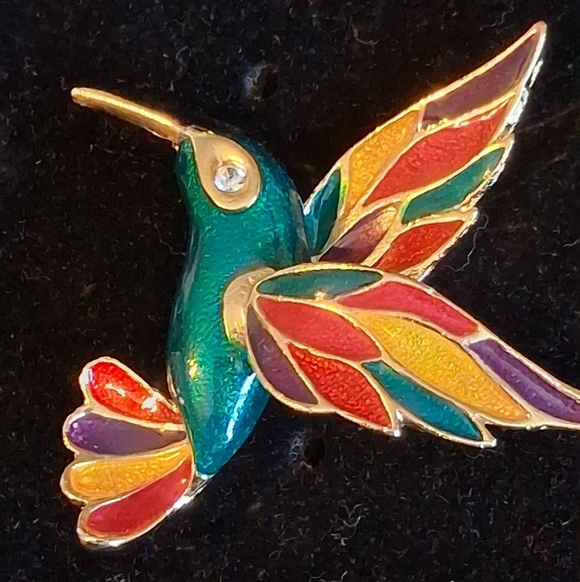 Vintage Colorful Hummingbird Brooch - Picture 8 of 8